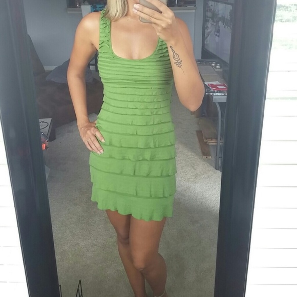Green ruffle sheath dress
